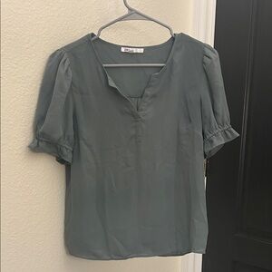DKNY Teal Puff Sleeve Blouse